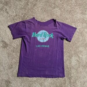 VINTAGE PURPLE HARD ROCK CAFE "THRASHED COLLAR" GRAPHIC TEE